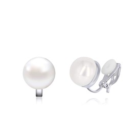 QUKE 12mm Simulated Pearl Clip On Stud Earrings Non Pierced Earrings Jewellery For Women Girls