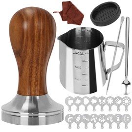 Y-Step 22 PCS Coffee Tamper Set, Espresso Accessories Kit Barista Kit, with Espresso Tamper 51mm, Frothing Pitcher, Tamper Mat, Latte Art Pen, Coffee Stirrer, Sandalwood Tamper for Espresso Machine