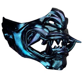 Beyond Collectibles Japanese Monster Hannya Mask Demon Oni Samurai Half Face Shield (Black), One size fit most… (Techno Blue)