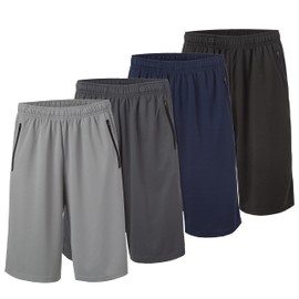 Essential Elements 4 Pack: Men's Dry-Fit Sweat Resistant Active Athletic Performance Shorts, Set E, Small