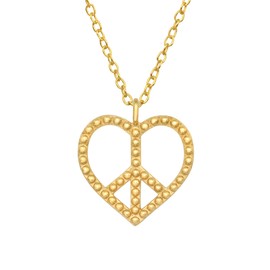 Pierced Owl 925 Sterling Silver Peace Sign Heart Pendant Necklace (Gold Plated)