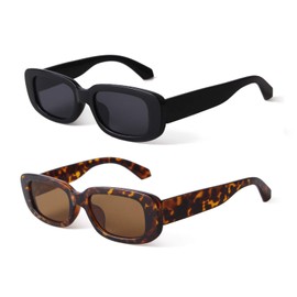 SORVINO Rectangle Sunglasses for Women Men Trendy Retro 90s Sunglasses Fashion Vintage Black Square Frame Eyewear Y2K, Black+leopard, Large