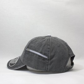 Zipper Pocket Washed Cotton Sandwich Adjustable Baseball Cap (Charcoal Gray/White)