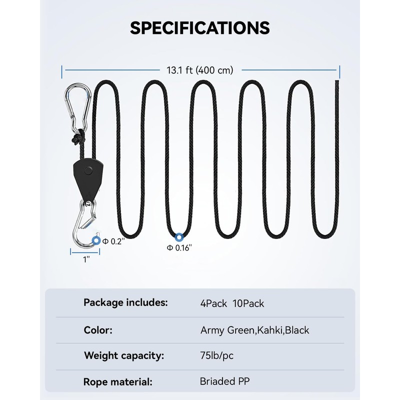 Keovoker 4Pack Retractable Ratchet Tie Down Straps, 13 Ft 1/8”