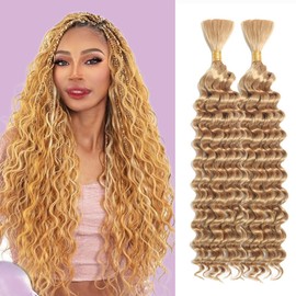 Deep Wave Bulk hair for Braiding Wet and Wavy Micro Braiding Hair No Weft Faux Deep Wave Braiding Hair Extensions for Box Boho Braids 150g with 2Bundles #27 (22Inch)