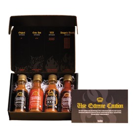 Mini Hot Sauce Challenge Box by Tabañero, Original, Extra Hot, XXX Hot & Dragon’s Breath, Gluten Free, Low Sodium, Vegan, Kosher, Made in the USA, 4-Pack, 1.7 oz Bottles