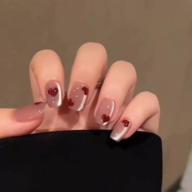 BIBII Nails Handmade Nail Tip, 3D Claws, Short Pattern, Spring and Summer, Korea, Popular, Short, 10 Pieces, Cat Eye, Magnet, 100% Handmade Nails Press on Nails, Can Be Used Again, Glossy, Cute,