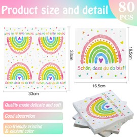 Napkins Rainbow Schön Dass Du Da Bist, Pack of 40 Napkins for Children's Birthday, Baby Shower, Christening, Confirmation, Communion Table Decoration, Rainbow Party for Boys and Girls (Rainbow 40)