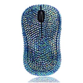 Brand Luxury Bling Dazzle Jeweled Rhinestone Crystal Wireless Mouse for Computers and Laptops Office - Blue