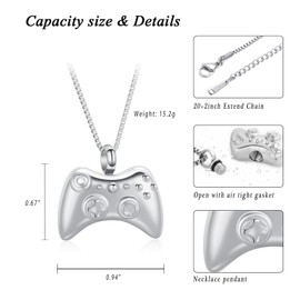 XSMZB Cremation Jewelry Game Controller Urn Necklace for Ashes Stainless Steel Gamepad Memorial Pendant Loved Ones Ashes Holder Keepsake for Men Boy (Silver)