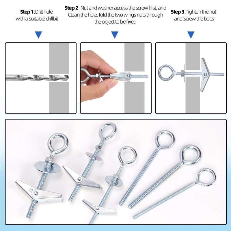 Glarks 18pcs M4 M5 M6 O-Shaped Eye Bolt Toggle Anchors