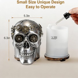 200ML Dark Gothic Steampunk Skull Ceramic Essential Oil Diffuser Day of The Dead Halloween Decor 7 LED Colors USB Powered Cool Mist Humidifier with Waterless Shut - Off for Home Decor Aromatherapy