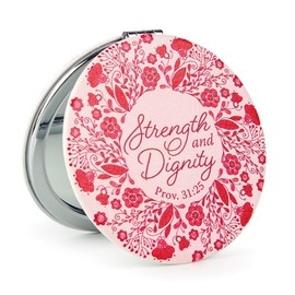 Women’s Strength and Dignity Travel Mirror - Prov 31:25 Inspirational Compact Mirror with Scripture -Two-Sided Makeup Magnification Glass - Lightweight EDC Accessory - Christian Party Favors for Women