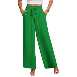 CZYINXIAN Women's Fashion Wide Leg Pants Flowy Adjustable Tie Knot Elastic Waist Pants with Pockets(Green, Large)