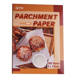 QYH Parchment Paper Baking Sheets 300 Pieces 8x12 Inch Non-Stick Non-Curl Pre-cut White Parchment for Baking Grilling Cooking