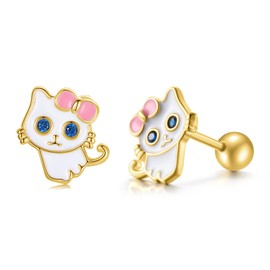 EVERU Cat Earring Screw Back Earrings Shypoallergenic Sterling Silver 18K Gold Plated Ideal Gift