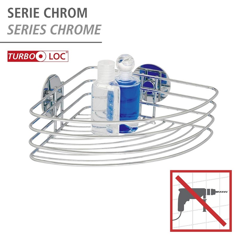 WENKO 18913100 Turbo-Loc corner shelf - fixing without drilling, Steel,