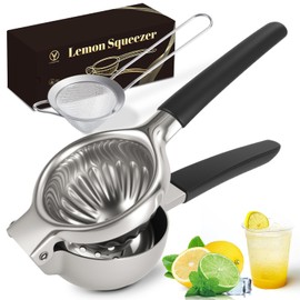 Premium Lemon Squeezer and Lime Press - Stainless Steel Large Heavy Duty Handhelp Lemon Juicer, Large Manual Citrus Press Juicer with Mesh Strainer, Solid Metal Squeezer Bowl