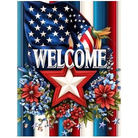 QENSPE 5D Diamond Art American Flag DIY Round Full Drill Diamond Painting Kits for Beginners,4th of July Diamond Dots for Adults,Home Wall Decor & Gift Perfect for Relaxation 12x16 inch