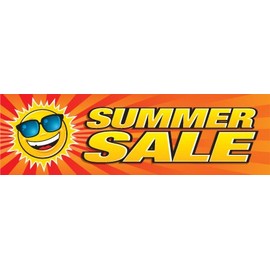 B10SUN "Summer Sale Sun" Seasonal Indoor Outdoor Banners Furniture and Retail Business Store Signs 13 oz Heavy Duty Vinyl Gloss Banner with Metal Grommets, Rope and Taped Hemmed Sides (3' x 8')