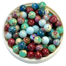 Mezcla de 100 abalorio de jaspe imperial multicolor naturales, suaves, pulidas, redondas, espaciadoras sueltas para hacer joyas, tamaño de abalorio, 8 mm