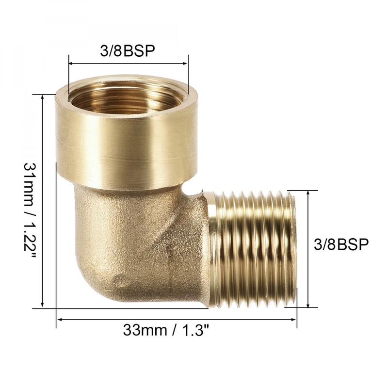 sourcing map Brass Pipe Fitting 90 Degree Elbow 3/8 (BSP)