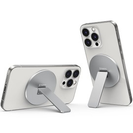 Magtame Magnetic Phone Kickstand Grip, 3 in 1 Snap-on Phone Stand, Holder & Grip, Foldable & Adjustable for Hands-Free Viewing | Compatible with Mag &Safe for Phone 16 15 14 13 12 Pro,Silver