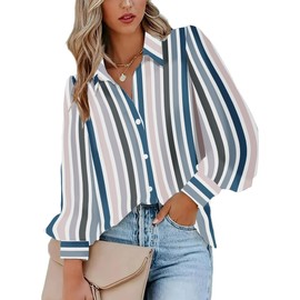 Zeagoo Womens Shirts Button Down Striped Lantern Long Sleeve Blouse Fashion Casual Tops 2025
