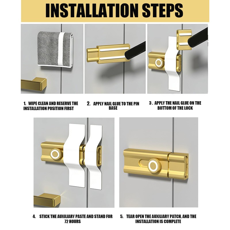 2Pcs Bolt Latch, 4in Adhesive Safety Sliding Lock, Aluminum Alloy