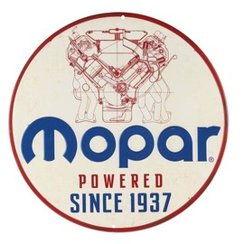 Mopar Powered Since 1937 Round Embossed Metal Sign - Vintage Mopar Sign for Garage or Man Cave
