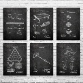 Pool Billiards Patent Posters Set of 6 (18x24), Billiards Art, Pool Player Gifts, Garage Decor, Dad Gifts, Billiard Room Decor Dark Concrete