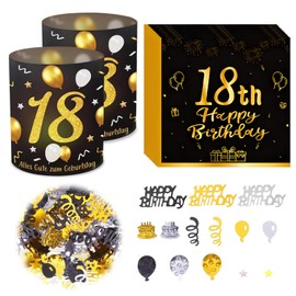 VEGCOO Pack of 12 Tea Lights Birthday Decoration, 18th Birthday Table Decoration, 20 Sheets Napkins 18th Birthday, 15 g Coloured Confetti for 18 Women Decoration