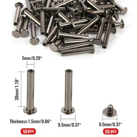 Chicago Binding Screws - 5 mm x 30 mm Binding Post - 9.5 mm Phillips Nut - Chicago Screw Binding Post Set for DIY Leather Decorations, Scrapbooking, Photo Albums, Bookbinding (Black Nickel, 50 Pieces)