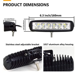 PICAA LED Work Light 2 x 6 Inch 18 W Work Light Tractor 12 V 24 V Spotlight Waterproof Work Light LED Additional Headlight for Excavator Tractors Tractor Forklift ATV Truck Off-Road