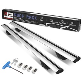 J2 Engineering J2-RR-135-WH Pair of 55" Aluminum Roof Rack Cross Bars Cargo Luggage Carrier for Raised Rails with Angled Edges, Universal, 38" - 54.5" Adjustable, Silver