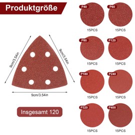 Pack of 120 Sandpaper Triangle Sandpaper 90 x 90 x 90 mm Triangle Sandpaper Sandpaper 6 Holes Velcro Sandpaper Triangle Sandpaper for Triangle Sanders (40 60 80 120 180 240 320 400 Grit)