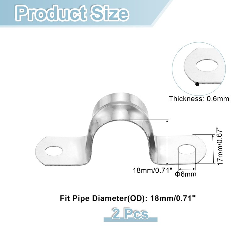 sourcing map 2Pcs Rigid Pipe Straps, 18mm(0.71") 201 Stainless Steel