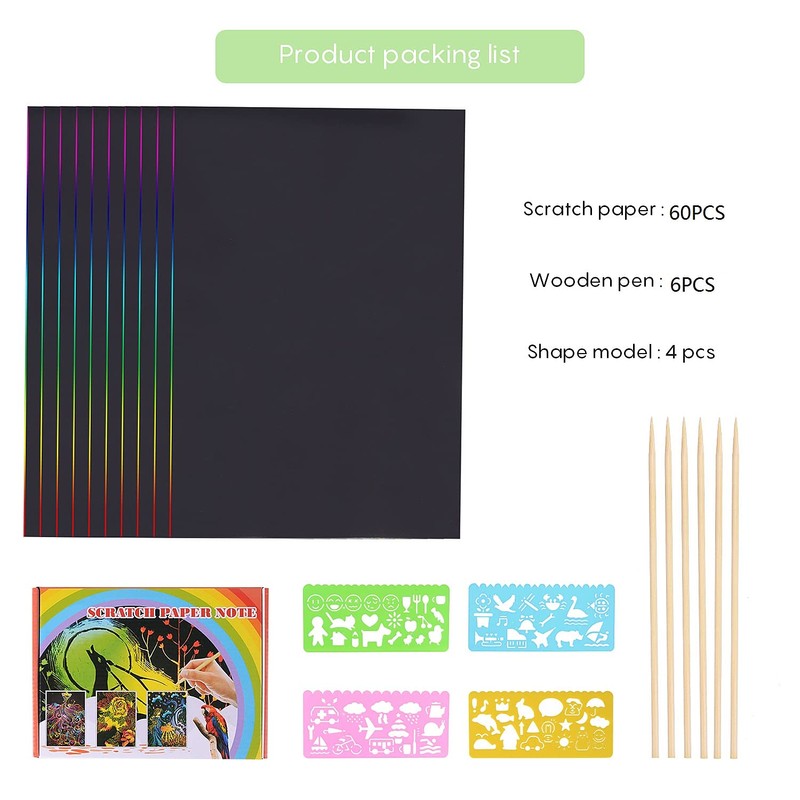 HellDoler Scratch Pictures for Children, Scratch Paper Children, 60 Sheets