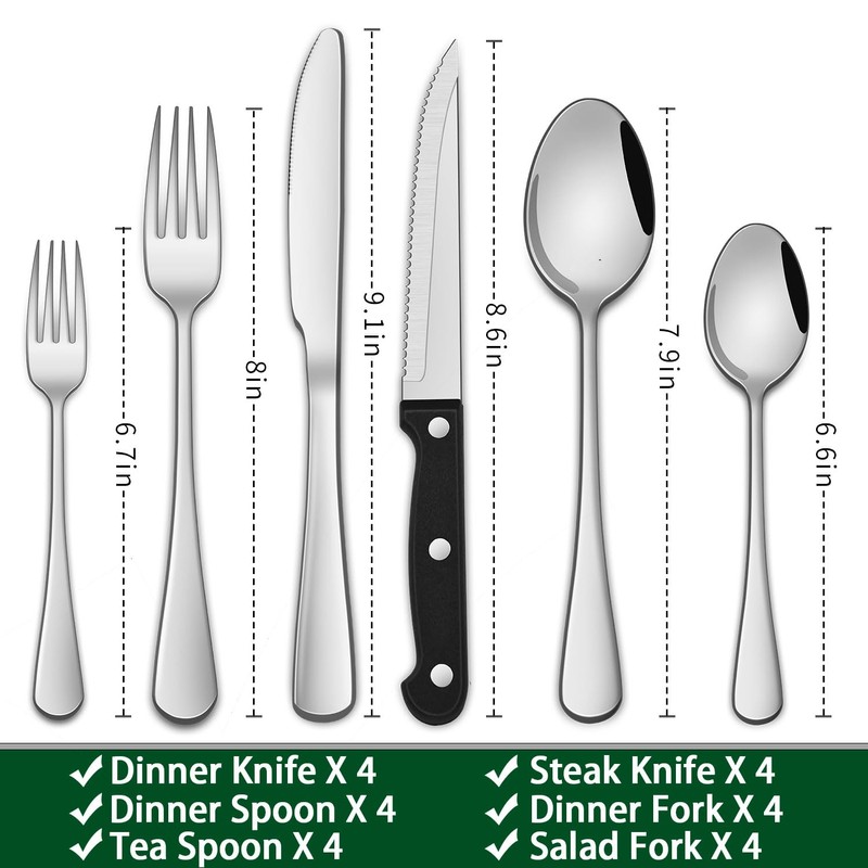 24-Piece Silverware Set with Steak Knives,Flatware Set Service for 4