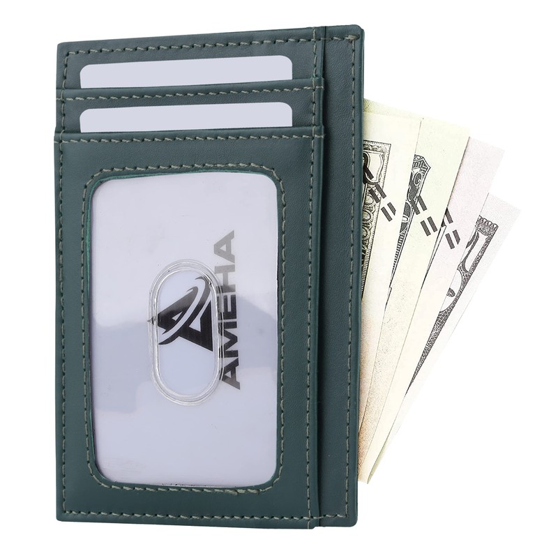 AMEHA Men's Minimalist Slim Wallet Front Pocket Genuine Leather RFID
