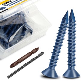 Mywish 100Pcs Concrete Screws 3/16 x 1-1/4 Masonry Screws Anchor with Drill Bit, Flat Phillips Head Self Tapping Stucco Screws, Cement Screws for Anchoring to Masonry Concrete Block Brick Stucco