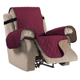 BellaHills Reversible Recliner Sofa Covers Water Resistant Recliner Chair Covers Furniture Protector for Recliner Chair with Elastic Straps for Pets Kids Sitting Width Up to 22"(Recliner,Burgundy/Tan)