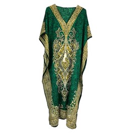 KIRAN FASHION Ladies Dashiki African Printed Kaftan Long Dress ONE Size Lightweigh Beach Cover up Summer Holidays (Green)
