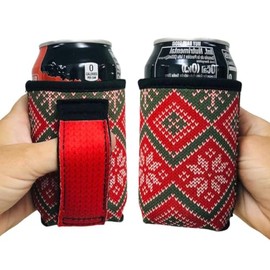 Lit Handlers Soda Can Handle - 12oz Can Cooler Sleeves Neoprene Material for Beer, Soda & Other Drinks - Reusable Beverage Holder w/Handle & Pocket (Christmas 2020)