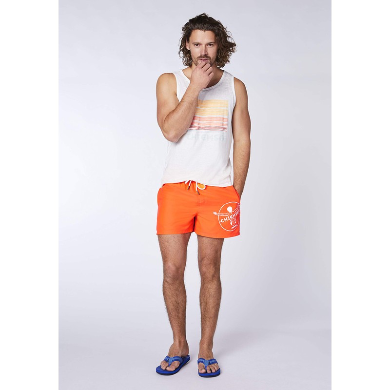CHIEMSEE Swim Shorts with Label Symbol and Pockets, Shock Orange