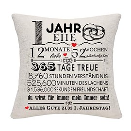 Bommex 1 Year of Marriage Gift 1st Wedding Anniversary Pillow Cover Keepsake Decoration Gift for Couples Parents Women Men Mom Dad Husband Wife Grandma Grandpa Aunt Uncle Friends (1st Anniversary)