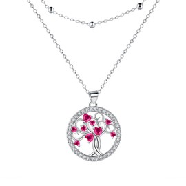 Arrebol Tree of Life Chain Women's Sterling Silver 925 Necklace Pendant for Women Jewellery Gift Adjustable Chains 45 cm + 5, Cubic Zirconia Silver