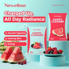 NEWELLME Happy Cleaner Super Greens & Multivitamin Powder with Alfalfa – 90+ Superfoods, Antioxidants, Probiotics, Fiber & Enzymes – Supports Gut Health & Balance – Berry & Watermelon Flavor, 28 Pack