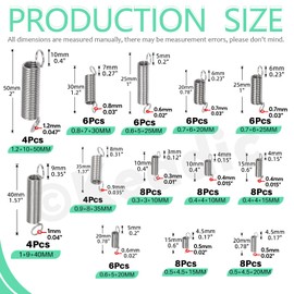 Keadic 60Pcs 12 Sizes Stainless Steel Extension Spring Assortment Set, 0.6/0.7/0.8/0.9/1/1.2mm Wire Diameter Small Mechanical Springs for Shop Home Repairs