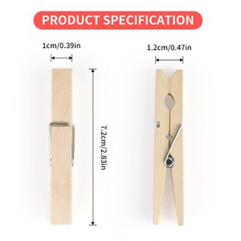 jijAcraft Wooden Pegs, Clothes Pegs for Washing Line Pack of 100, 7.2CM Strong Clothes Pegs Laundry Pegs for Arts and DIY Crafts, Outdoor, Indoor